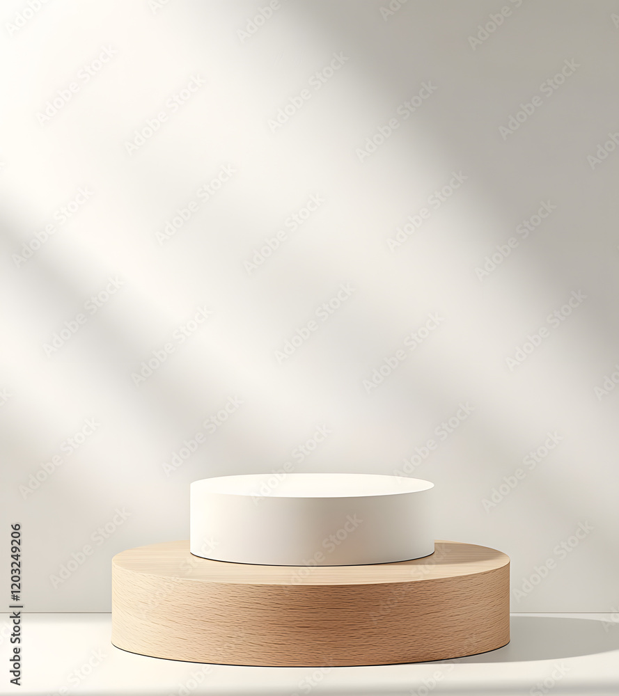 Poster white modern wood podium 3d background with empty product display stage minimal showcase platform mo