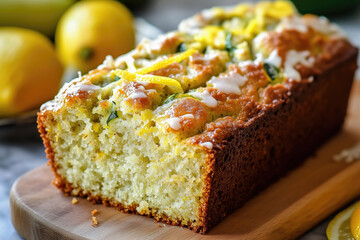 Lemon zucchini bread on wooden board