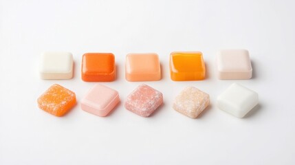 Colorful Soap Bars in Various Shapes and Shades on a White Background