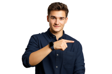  a handsome man his smartwatch pointing isolated on a transparent background