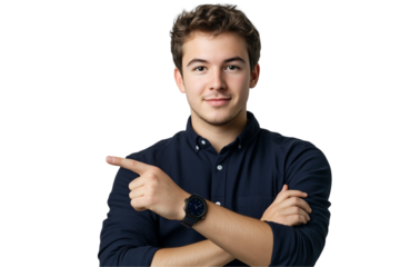  a handsome man his smartwatch pointing isolated on a transparent background