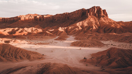 Dramatic Desert Landscape  Red Rock Formations  Canyon  Sunset