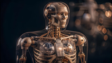 Transparent Medical Robot with Intricate Electronic Structures. Perfect for: Medical Tech Expos, Robotics Shows, Science Fairs