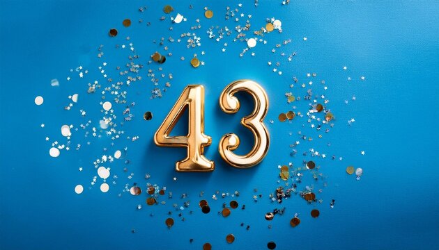 Banner number 43 on blue background, copy space. Generated image
