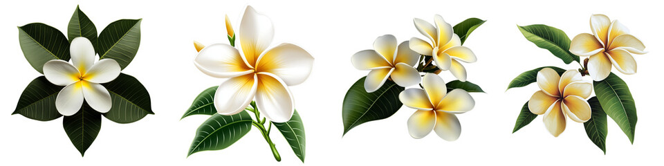 Fototapeta premium set of a frangible flower with green leaves isolated on a transparent background