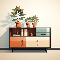 Modern Interior Cabinet Design in Flat Style Vector Illustration