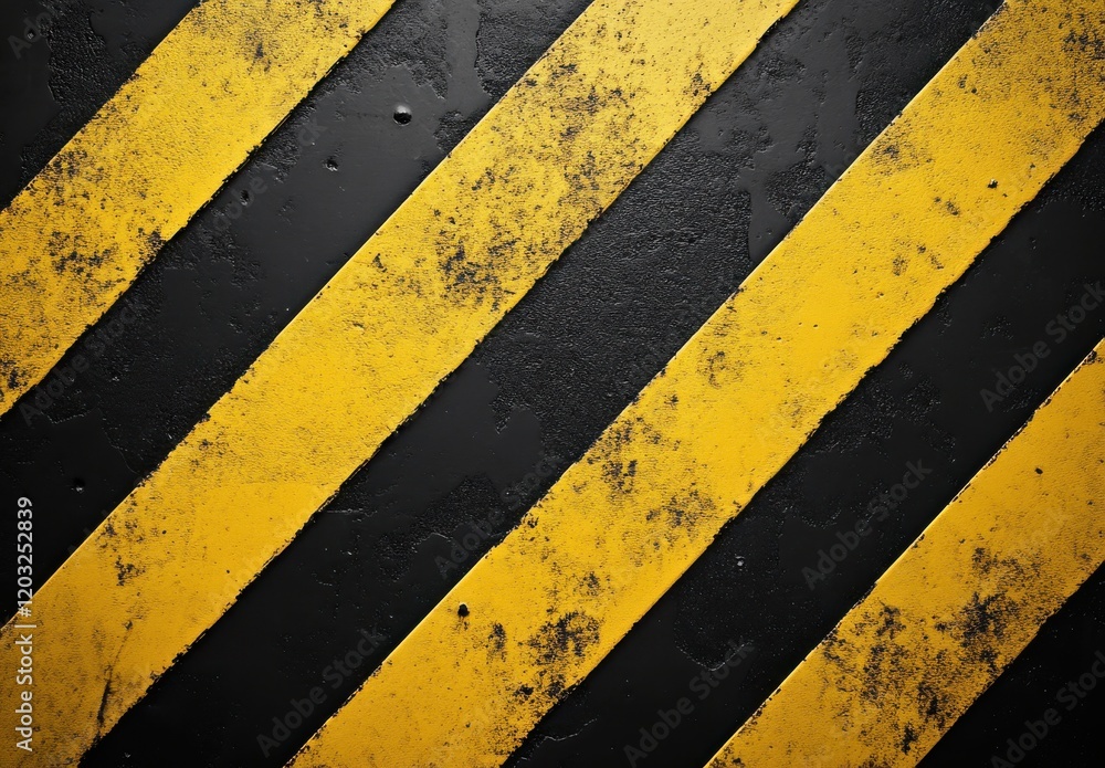 Poster textured black surface with distressed yellow diagonal stripes creating a cautionary pattern for ind