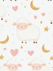 Cute sheep pattern with hearts and stars in a playful design
