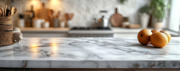 Fototapeta premium Marble kitchen counter, oranges, rustic background