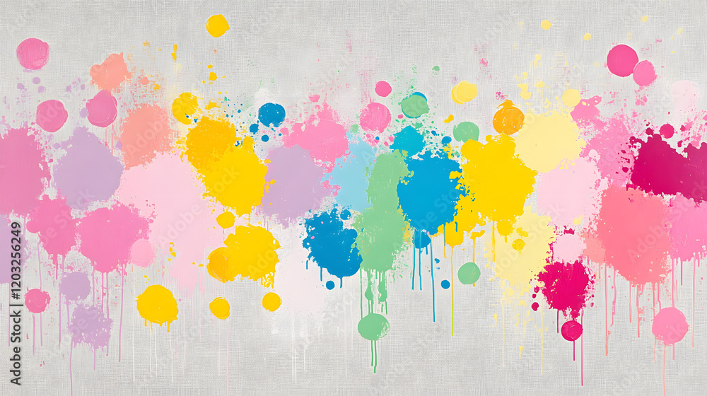 Poster a highly textured composition of rough brushstrokes and splattered colors layered over a muted gray 
