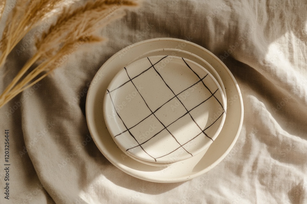 Poster minimalist table setting featuring elegant plates with grid desi