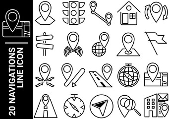 navigations line icon, black and white
