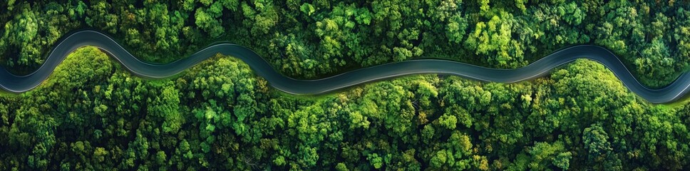 River Winding Through Lush Forest: An aerial perspective reveals a tranquil river snaking its way through a vibrant, verdant forest, showcasing the beauty of nature's intricate design. 