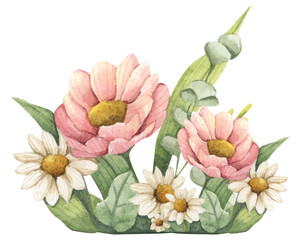 Watercolor floral bouquet for wedding, stationery, invitations, cards.