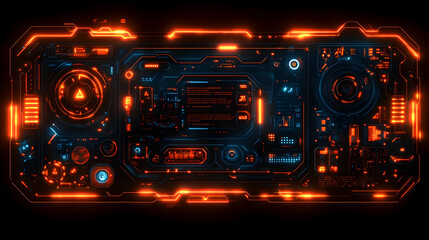 Obraz premium Futuristic Control Panel Interface with Glowing Orange and Blue Neon Lights