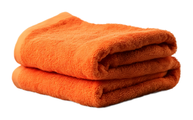 Folded orange towel on a transparent background. isolated background.