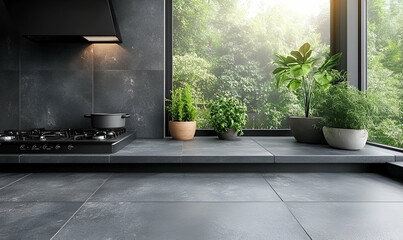 Modern kitchen herbs sunlight window design