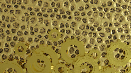 The Gold Gear for engine or Background concept 3d rendering.