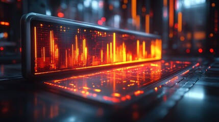 Obraz premium Futuristic Technology: Cyberpunk Laptop with Glowing Orange Data Display