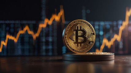 Bitcoin reclaims $100k value again, bitcoin with a background of highly increasing graph, bokeh

