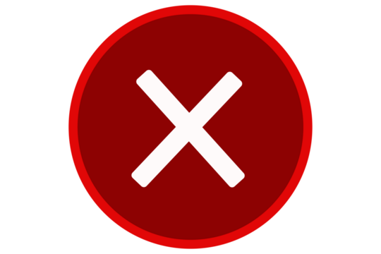 Red cross sign abandon forbidden not allowed prohibited wrong sign icon button over transparent background. flat style tick icon for web site design, logo, app, UI design