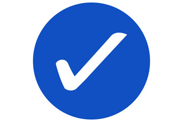 White right tick check mark icon on blue circle over transparent background. flat style. tick icon...