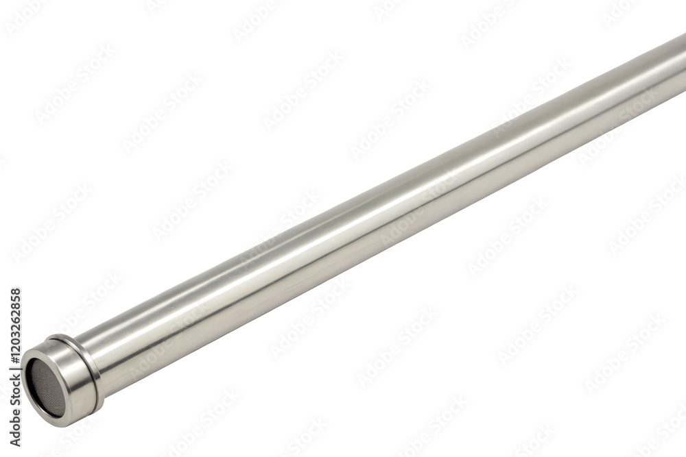 Poster sleek metallic tube with a small end cap isolated with transparent background