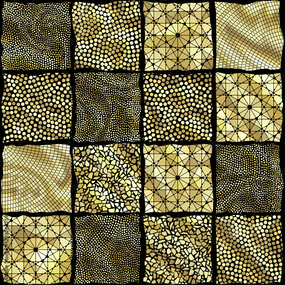 Poster Bright abstract mosaic seamless pattern. Vector background. Endless texture. Ceramic tile fragments.