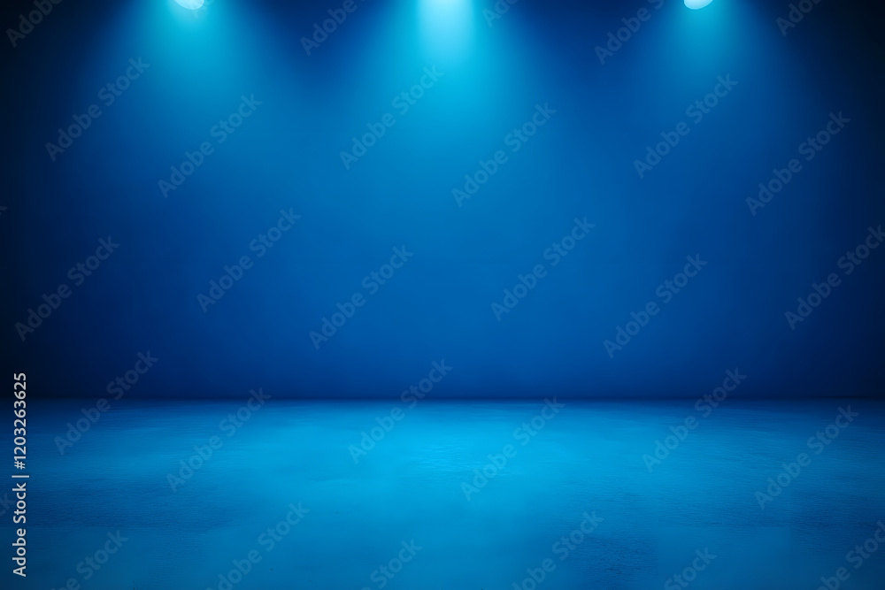 Poster empty blue background and spotlight with studio for showing or design. blank backdrop made from ceme