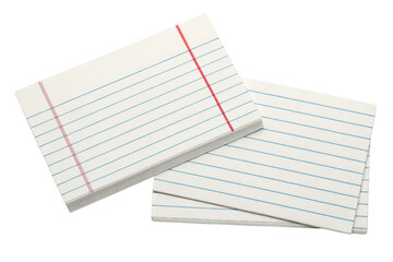Stack of lined index cards for note-taking isolated with transparent background
