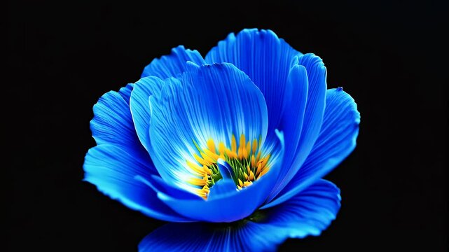 single glowing flower bud opens in slow motion on a black background