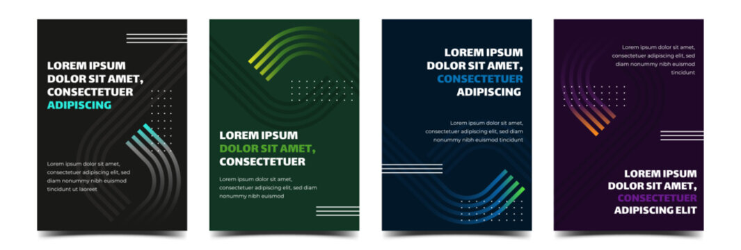 Set of modern banner designs featuring vibrant gradient shape and minimalistic typography on dark backgrounds. Usable for social media post, cover, poster, card, banner - Powered by Adobe