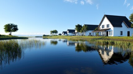 Fototapeta premium Lakeside Village Houses