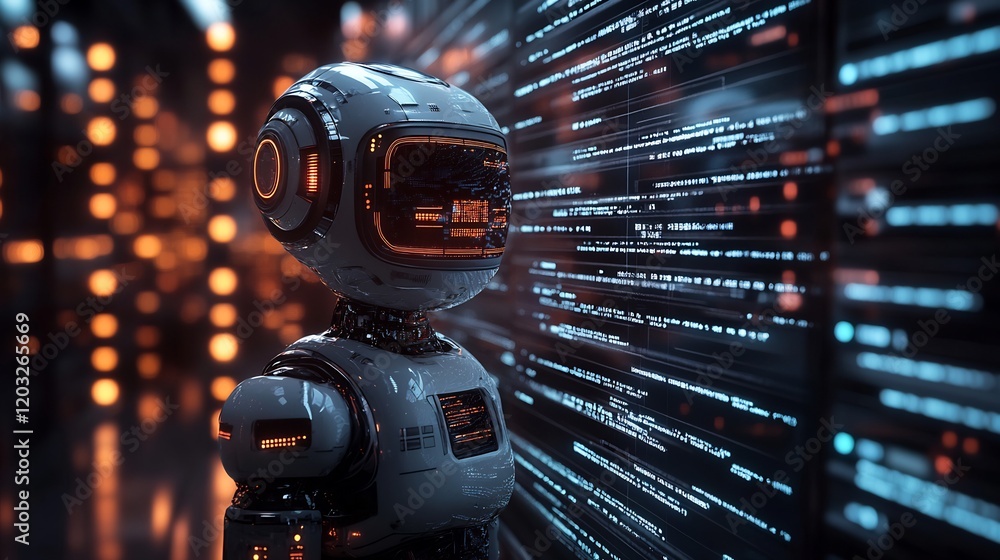 Poster futuristic scene of ai chatbots working and chatting inside a computer interface with floating dialo
