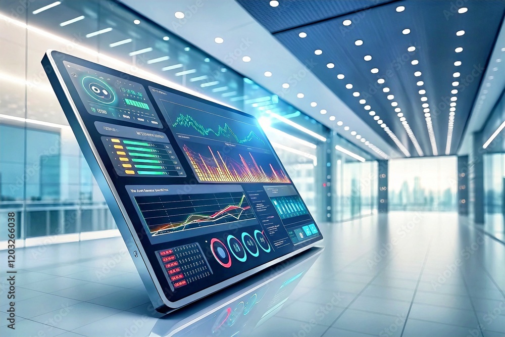 Poster interactive data display: a futuristic, large-scale digital display showcases dynamic data visualiza