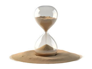 Hourglass with flowing sand isolated on transparent background. Cut out