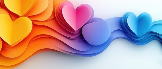 Fototapeta premium Colorful Paper Heart Layers in Gradient Design: Romantic and Vibrant Abstract Art