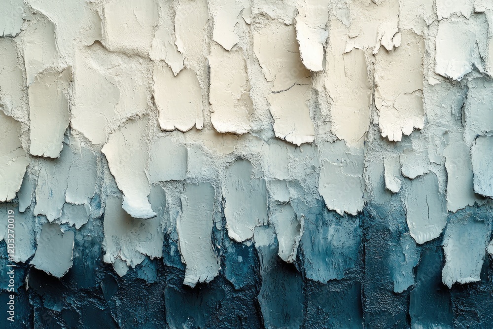 Poster abstract texture of peeling paint transitioning from off-white to deep teal.