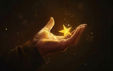 Digital drawing of a hand holding a shining star, symbolizing reaching for the stars and aspiring to success