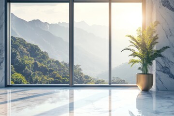 Mountain view luxury apartment sunrise interior design.