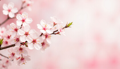Naklejka premium Delicate cherry blossoms against pastel background, spring elegance