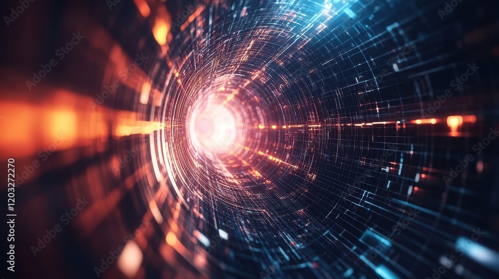 Poster abstract digital tunnel of light and data streams