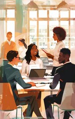 Obraz premium Digital drawing of a workplace mentorship program pairing employees from diverse backgrounds to promote inclusivity and professional development