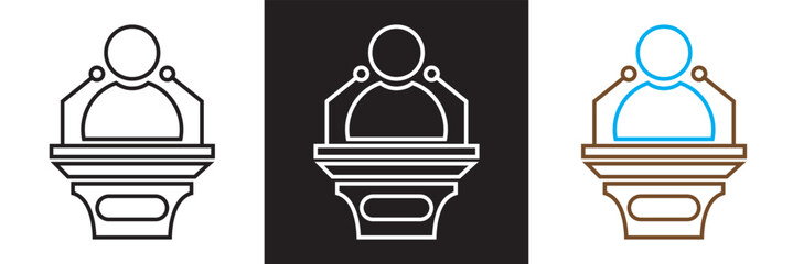 Orator speaking from tribune icon . isolated on white and black background. vector illustration. EPS 10