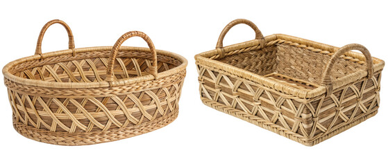 Obraz premium Two woven baskets with handles. isolated with transparent background