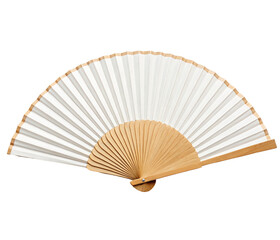 White hand fan with wooden frame isolated with transparent background