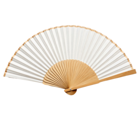 White hand fan with wooden frame isolated with transparent background