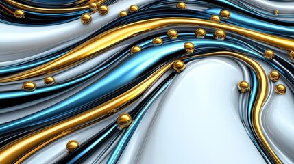 Fototapeta premium Abstract fluid design with golden and blue waves on a white background.