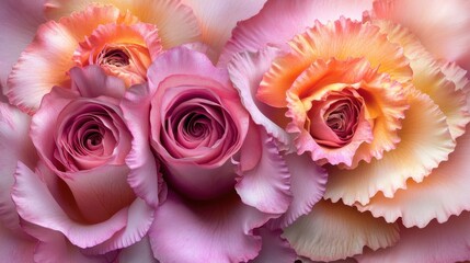 Fototapeta premium Pink and Orange Roses Close Up Floral Beauty