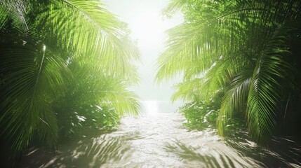Naklejka premium Lush Tropical Paradise Beach Scene Sunlight